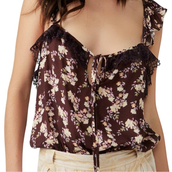 NWOT Intimately Free People Bodysuit Take It Away brown and pink Floral Size SP - Picture 2 of 8